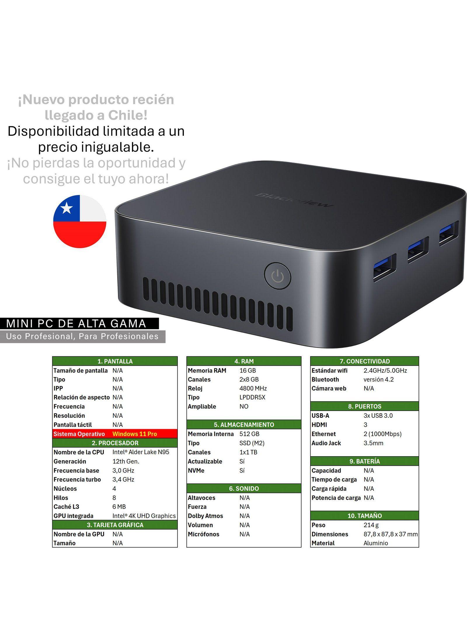 Blackview MP80 - Mini PC Intel® N95, 16GB RAM, 512GB SSD, 4-1