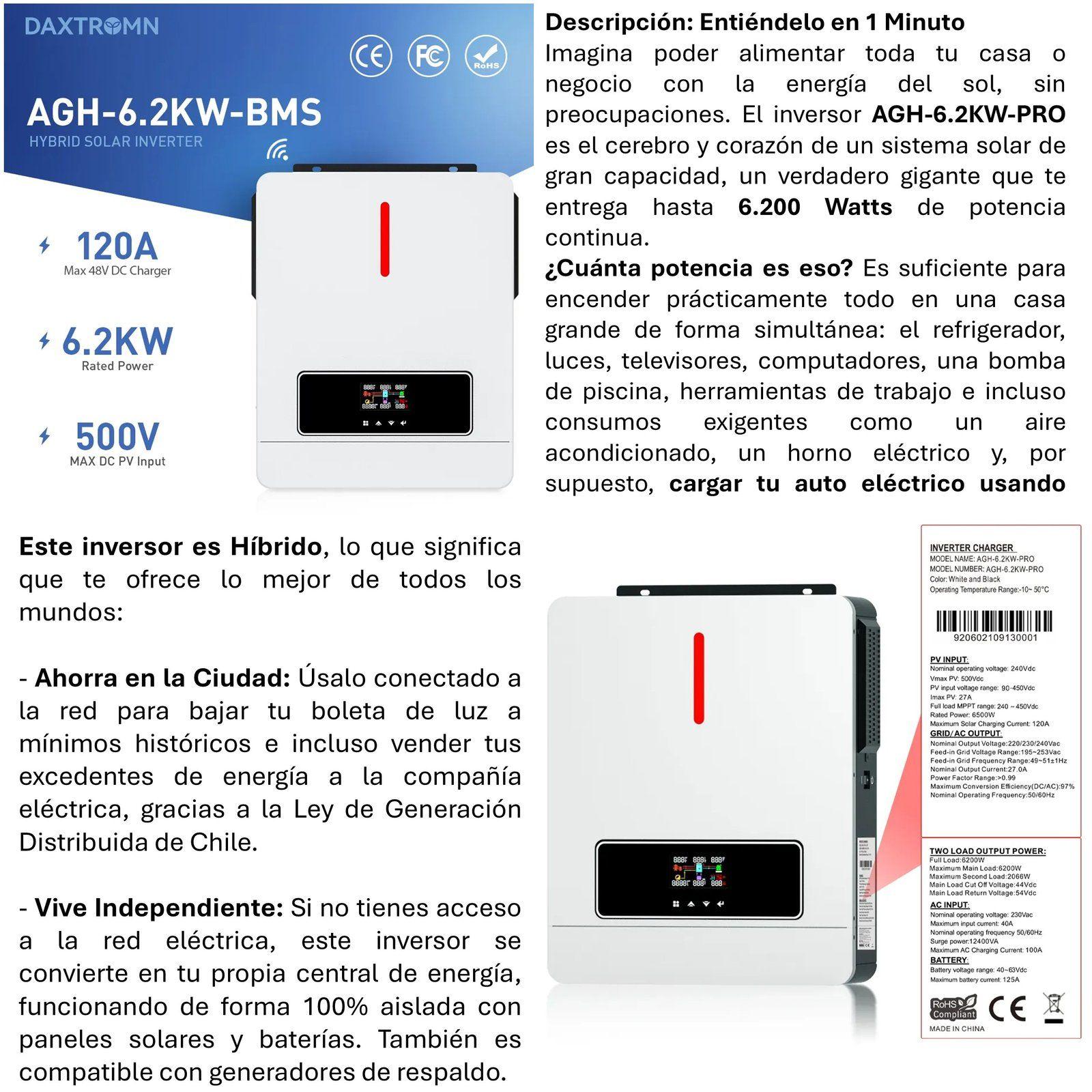 Inversor Solar Con Wifi Híbrido 6.2kw, Potencia Pico 12.400w-1