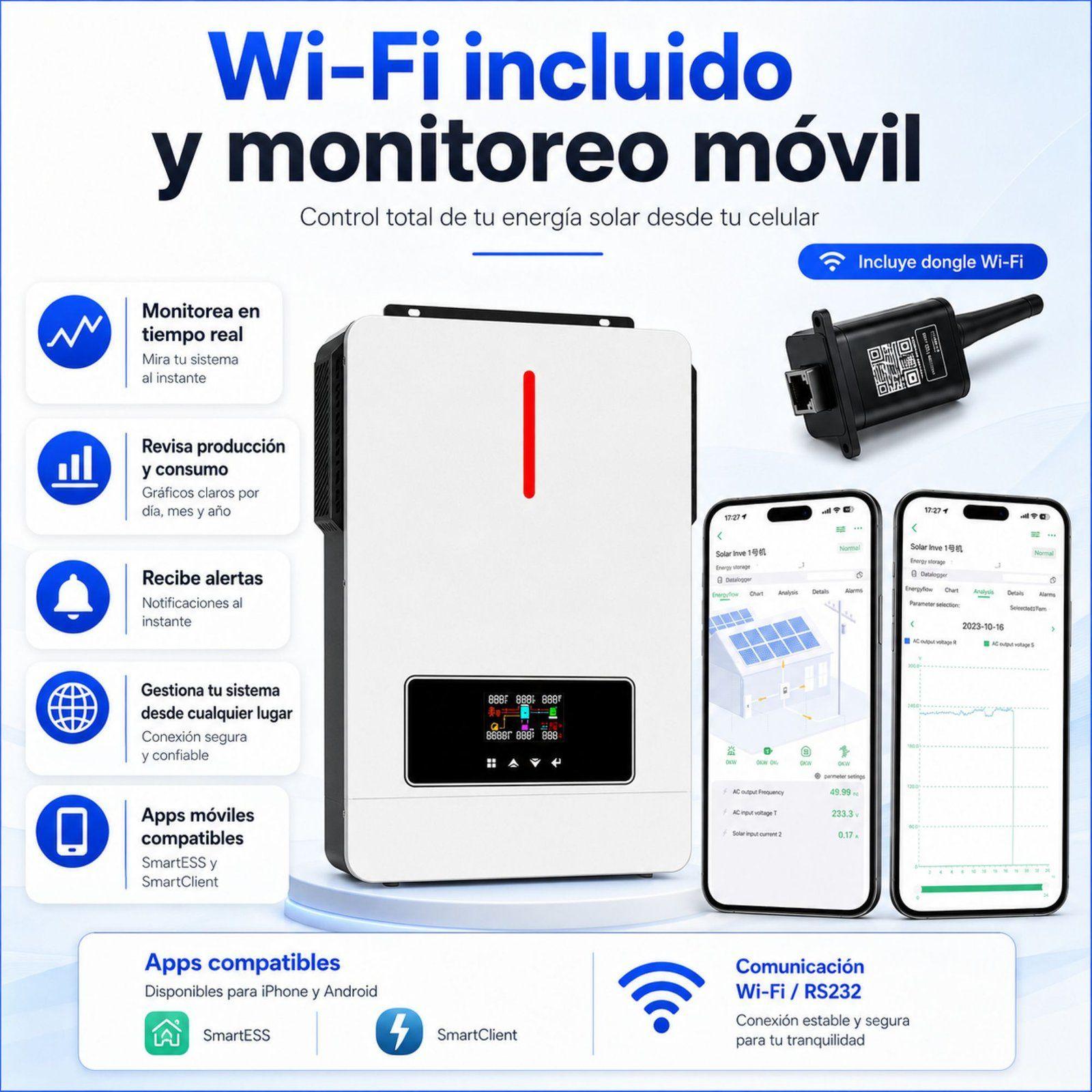 Inversor Solar Con Wifi Híbrido 6.2kw, Potencia Pico 12.400w-6