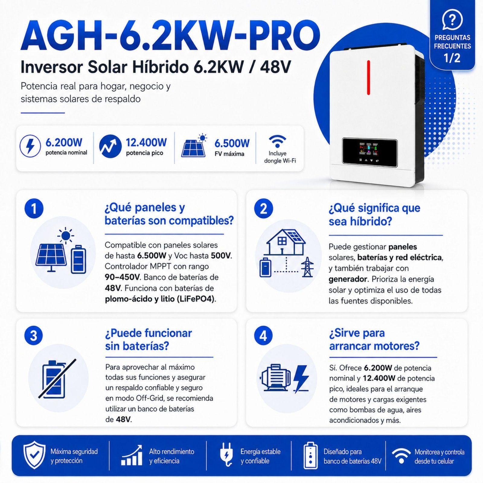 Inversor Solar Con Wifi Híbrido 6.2kw, Potencia Pico 12.400w-9