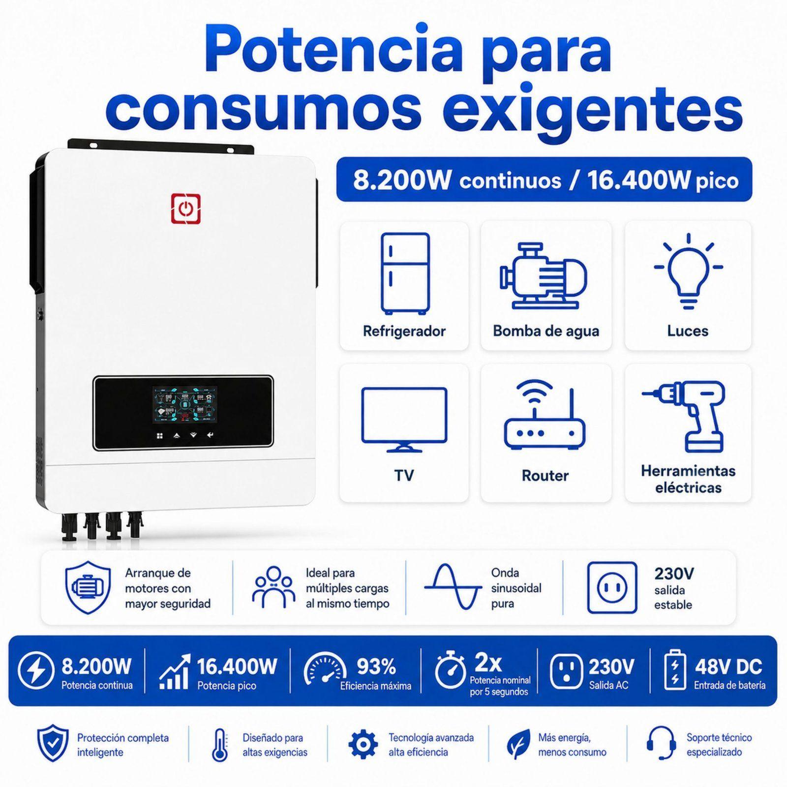 Inversor Solar Con Wifi Híbrido 8.2kw, Potencia Pico 16.400w-2