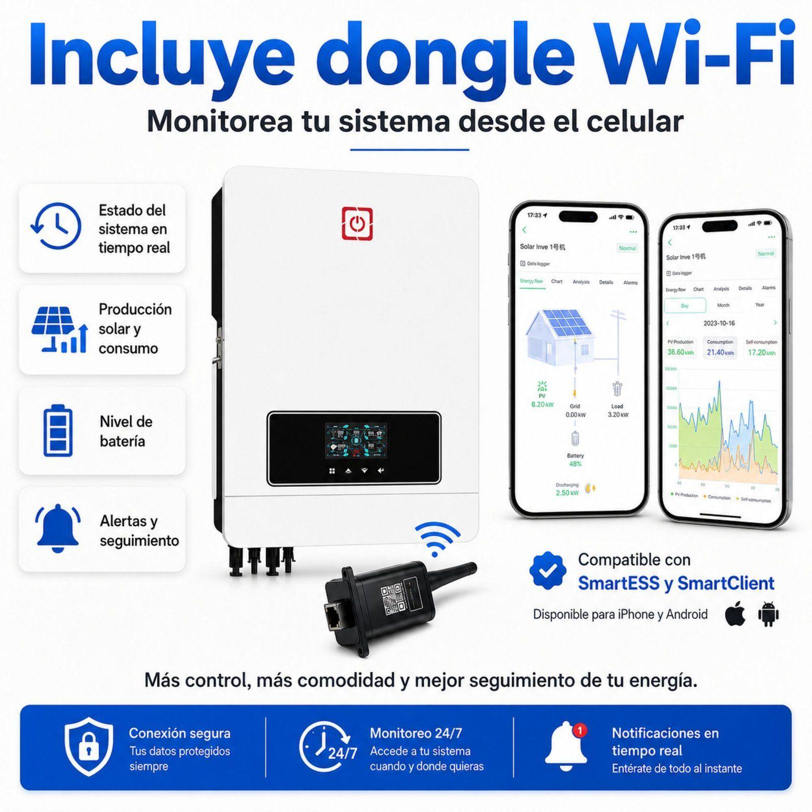 Inversor Solar Con Wifi Híbrido 8.2kw, Potencia Pico 16.400w-5