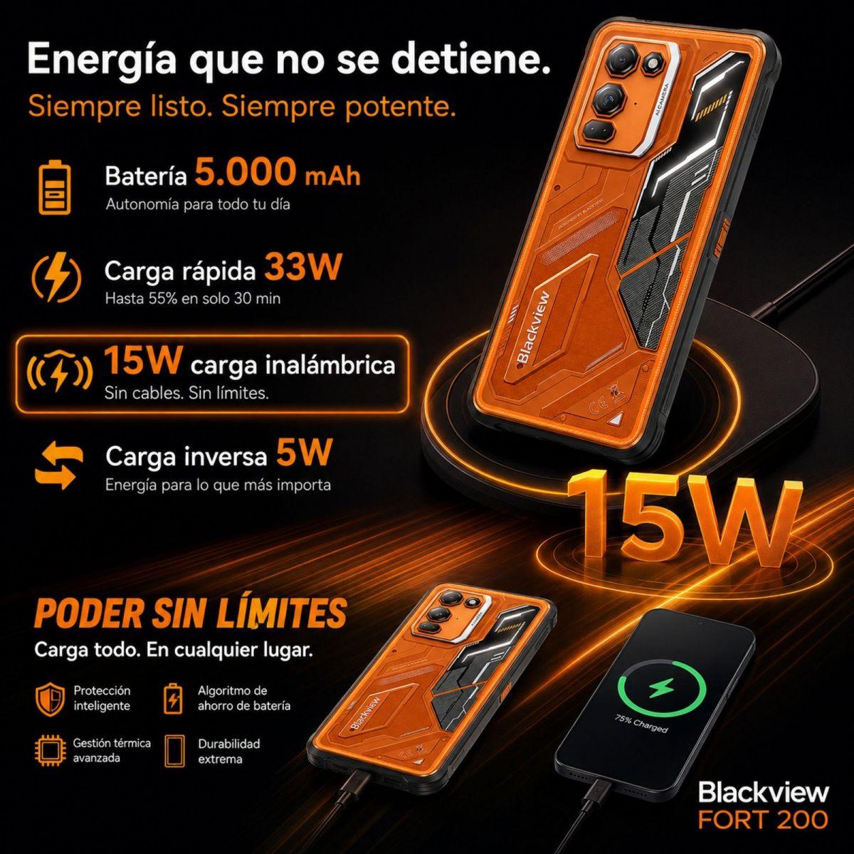 Celular Rugged Blackview FORT 200 Naranjo 256GB 108MP 24GB-4