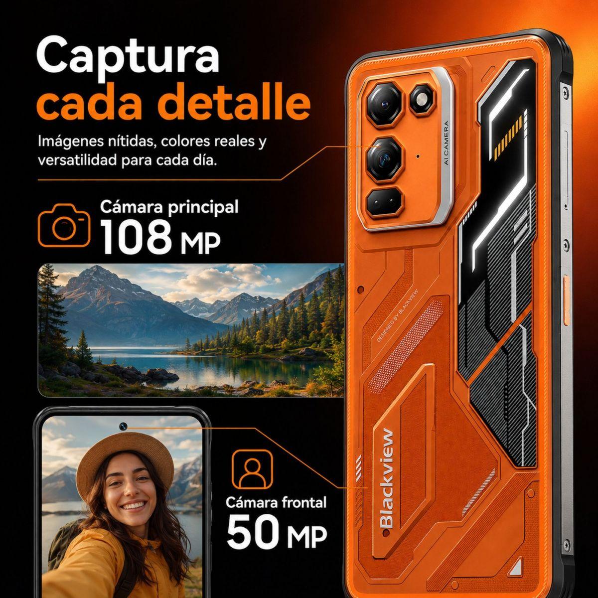Celular Rugged Blackview FORT 200 Naranjo 256GB 108MP 24GB-5
