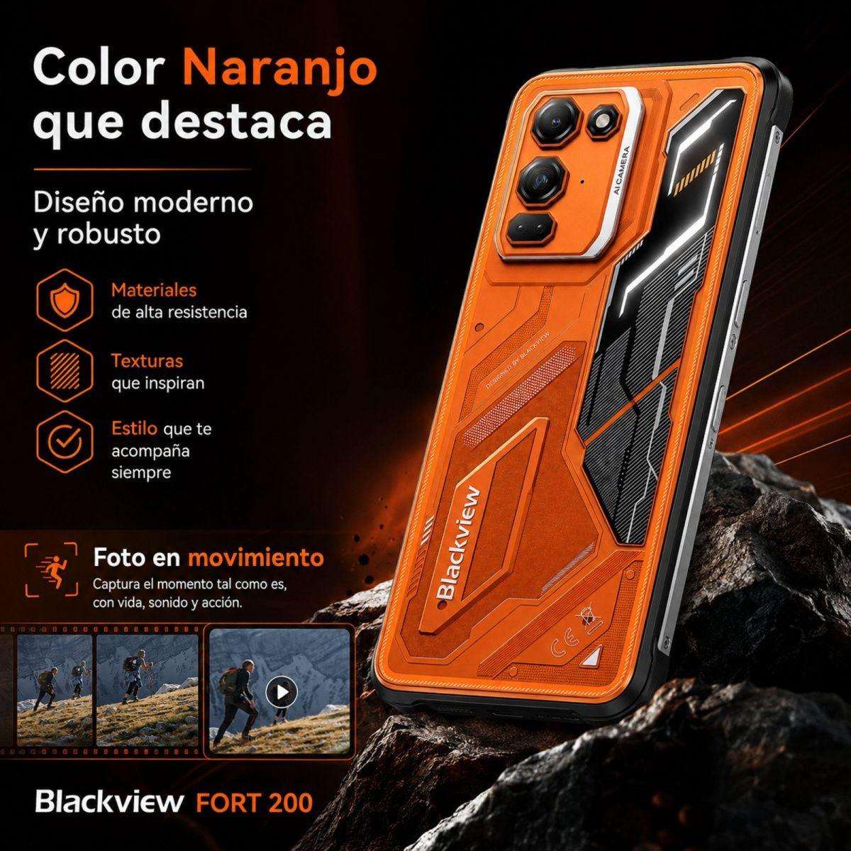 Celular Rugged Blackview FORT 200 Naranjo 256GB 108MP 24GB-8