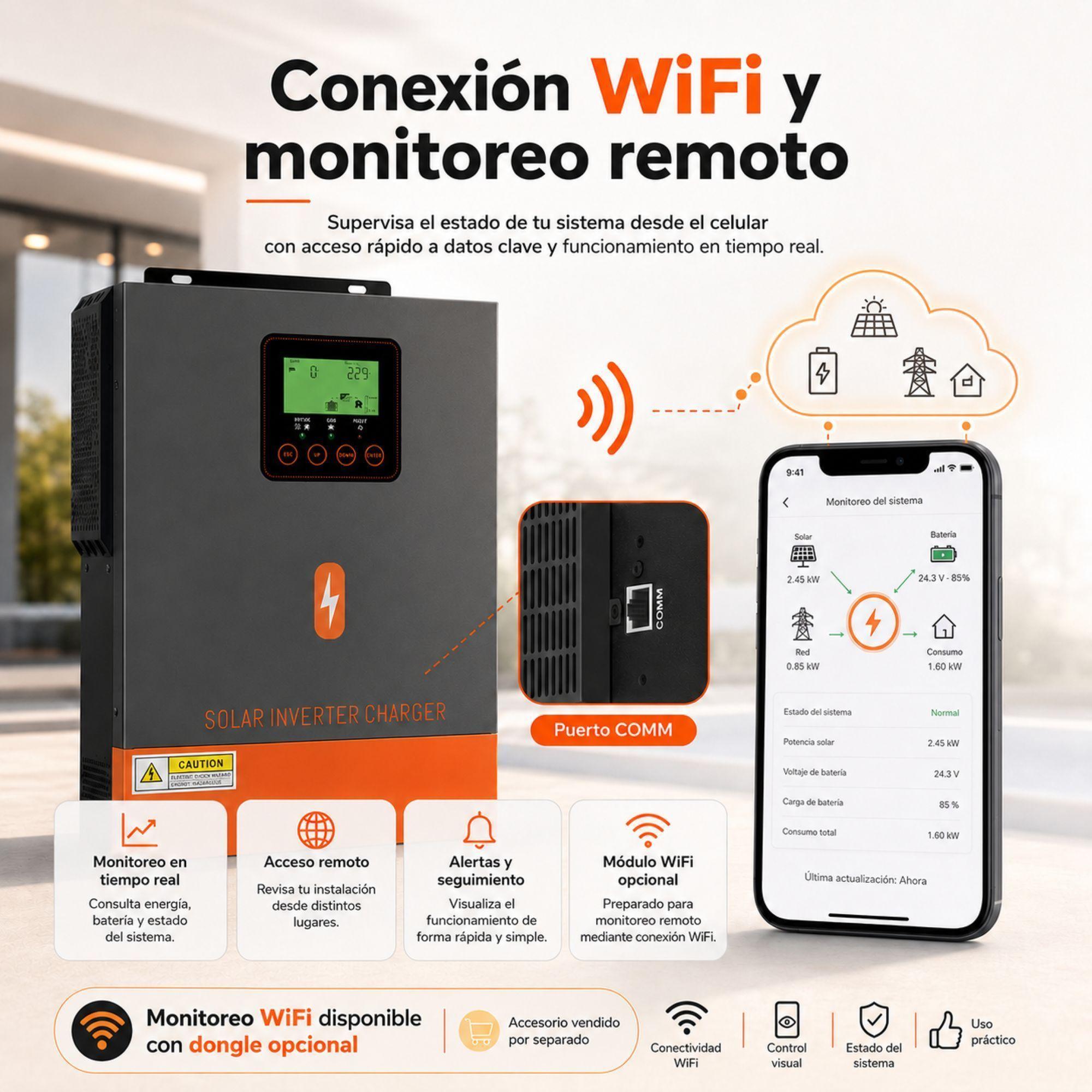 Inversor Solar Hibrido PowMr 3000W 24V MPPT 400V Onda Pura-5