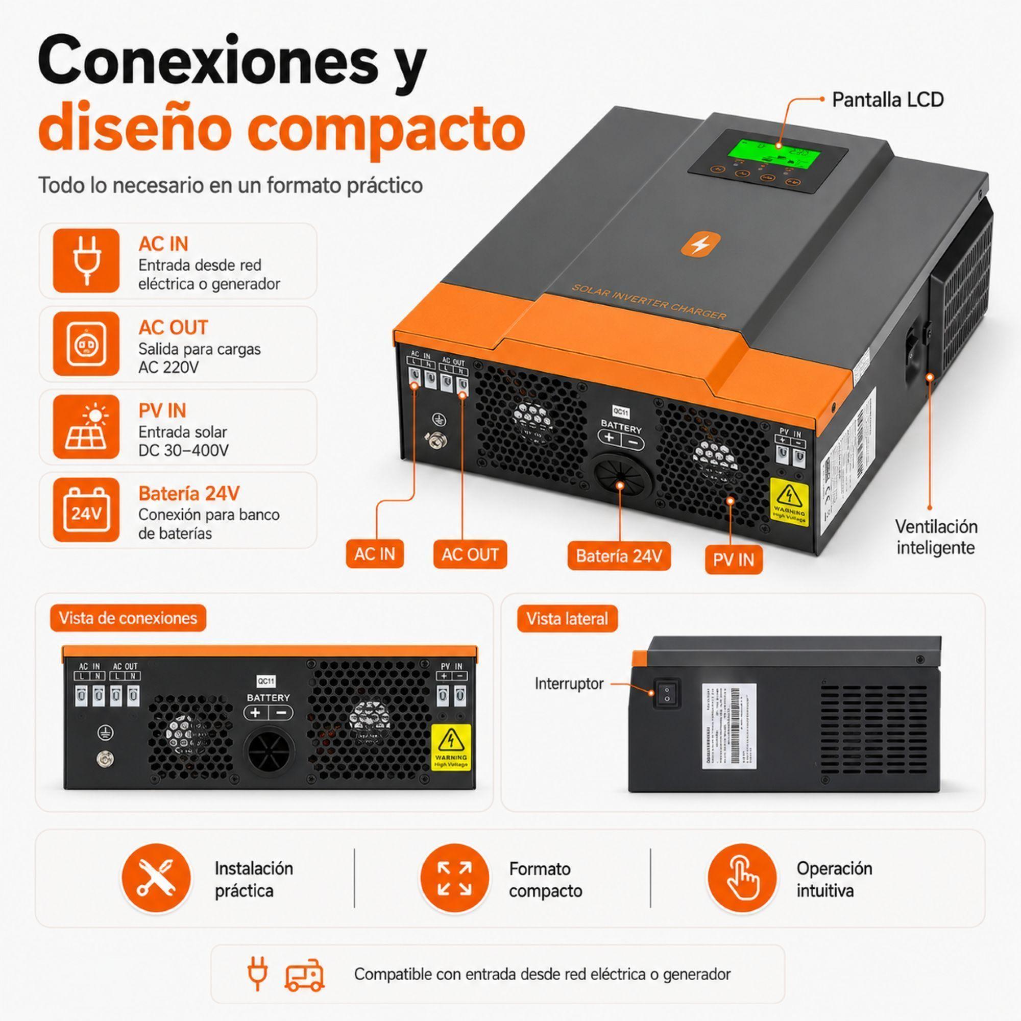 Inversor Solar Hibrido PowMr 3000W 24V MPPT 400V Onda Pura-6