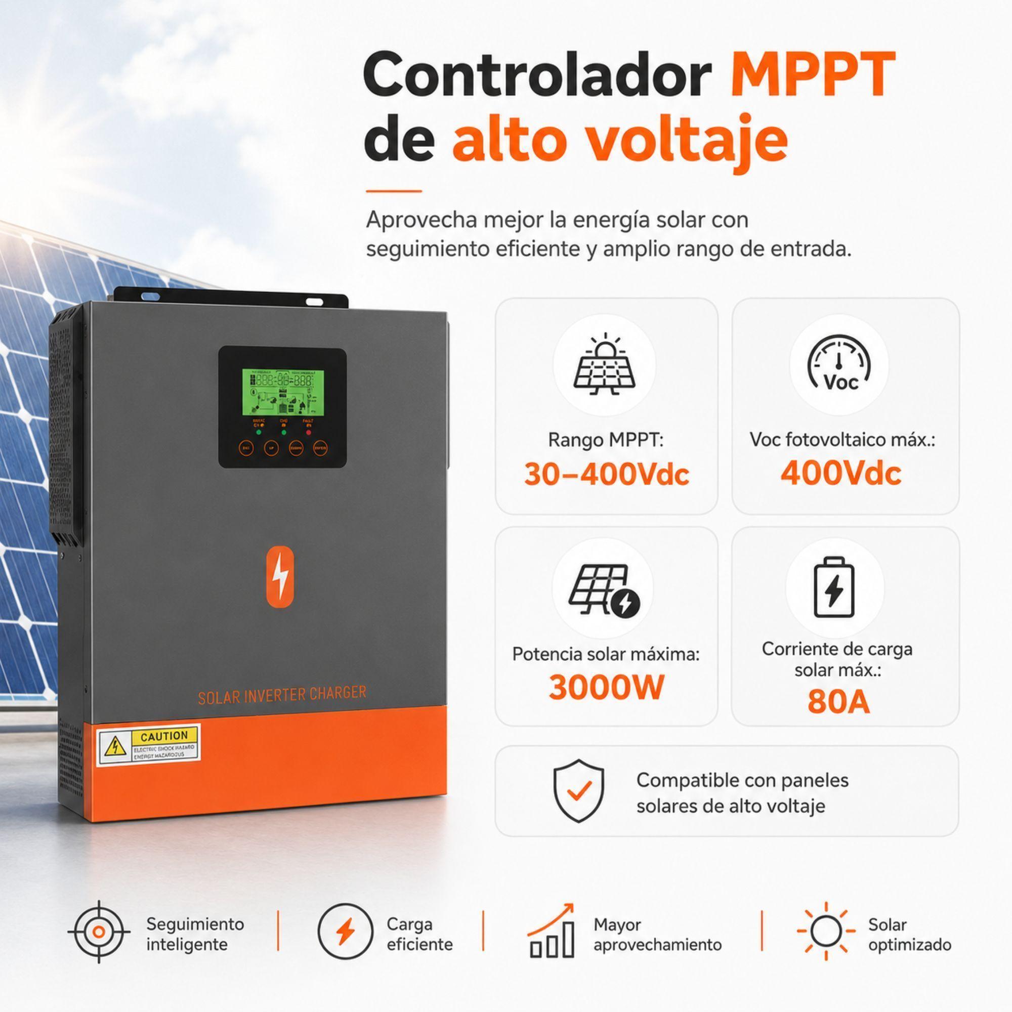 Inversor Solar Hibrido PowMr 3000W 24V MPPT 400V Onda Pura-7
