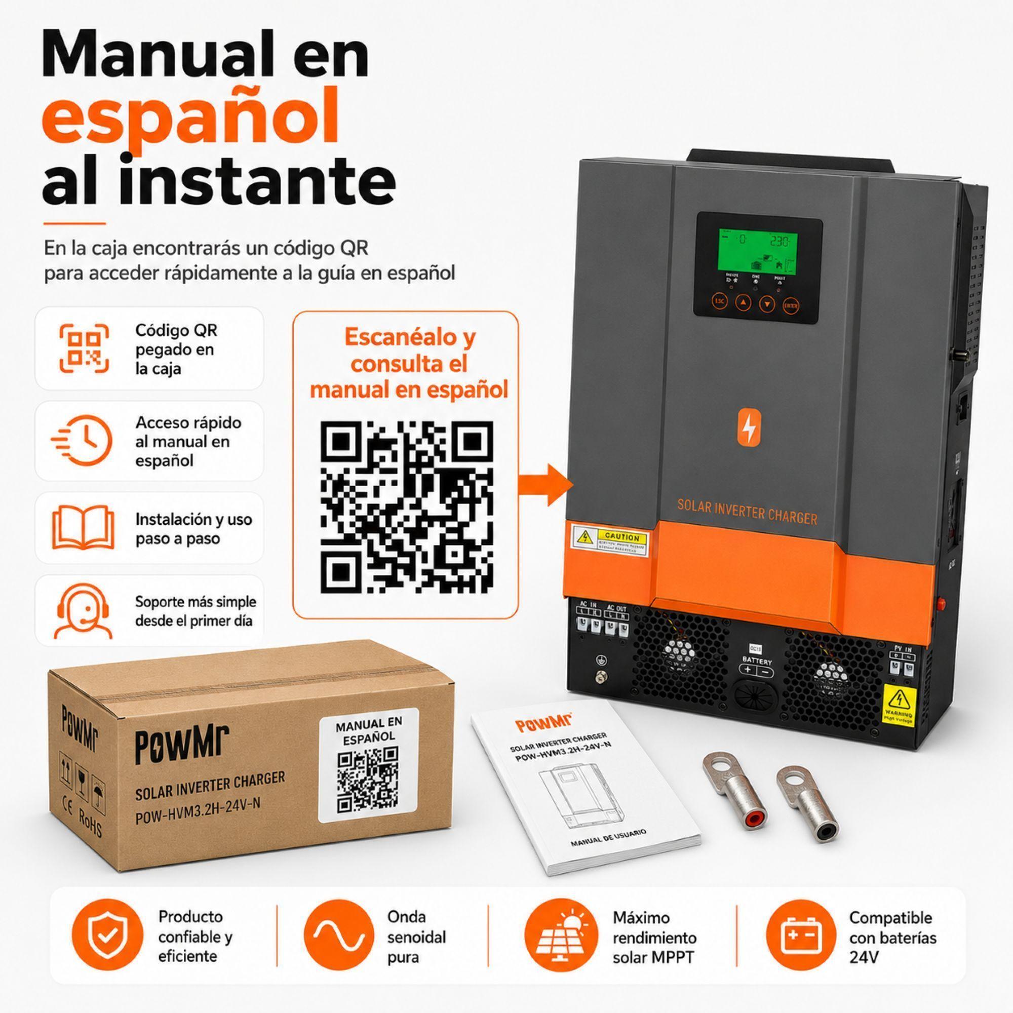 Inversor Solar Hibrido PowMr 3000W 24V MPPT 400V Onda Pura-8