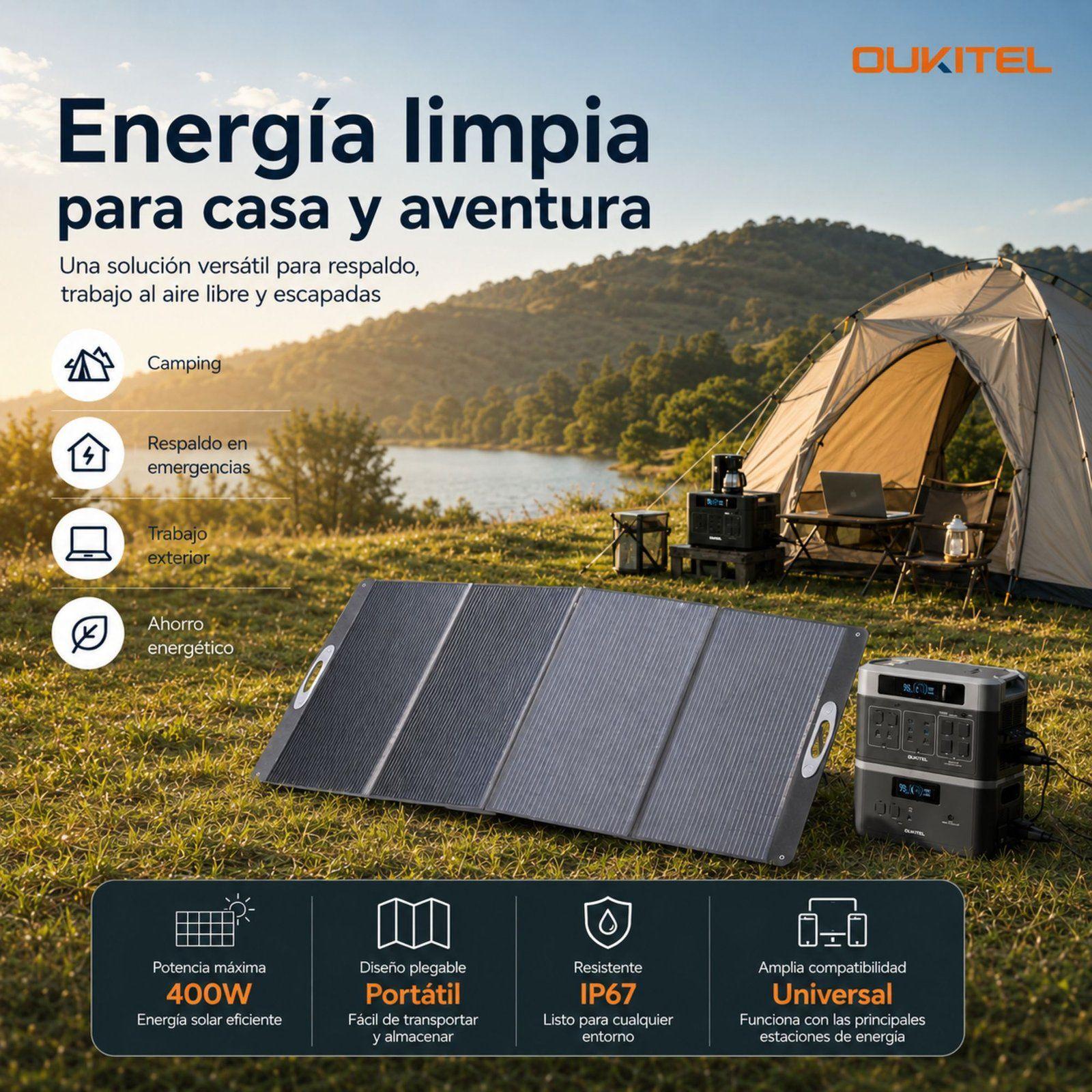 Panel Solar Portatil OUKITEL 400W Recubrimiento ETFE IP68-8