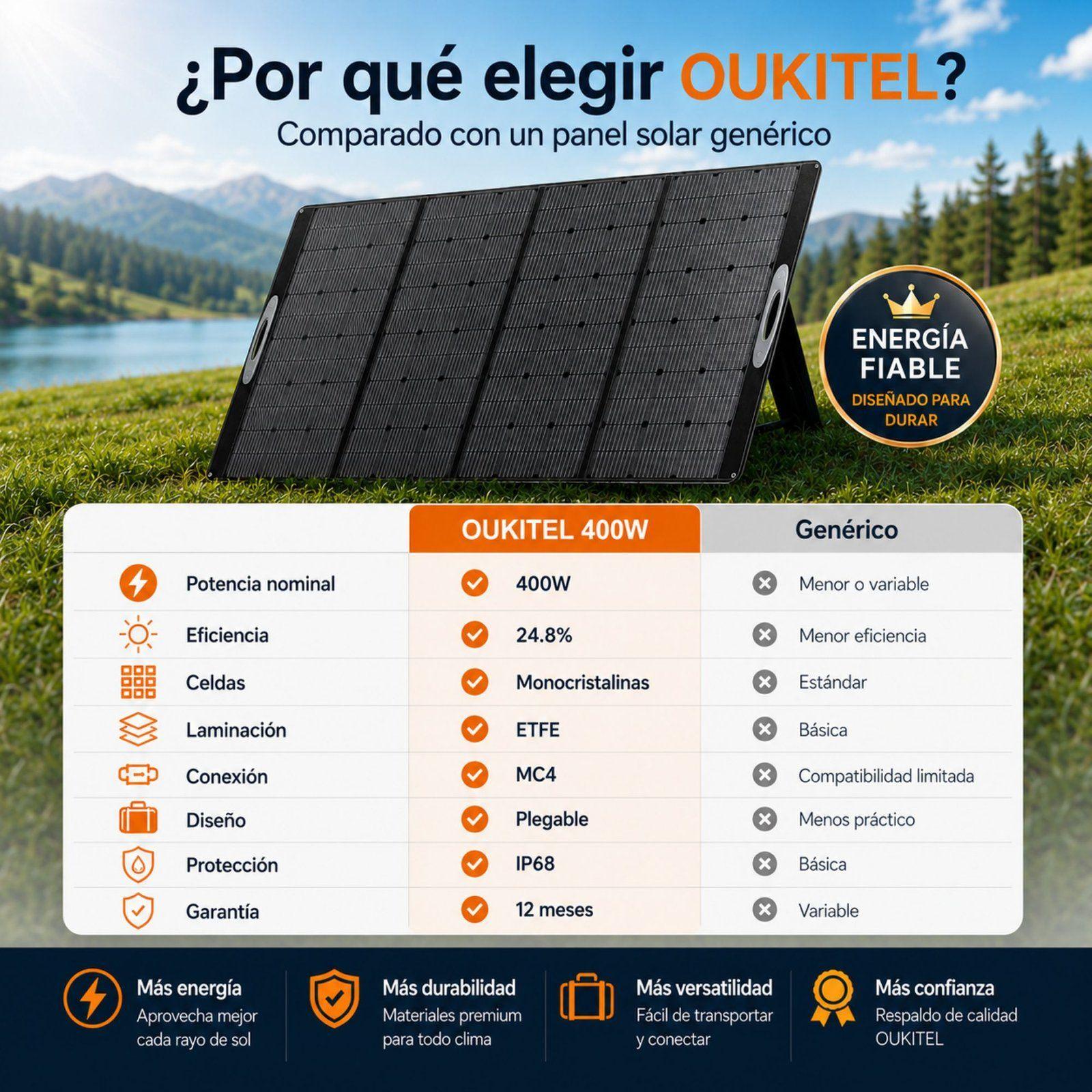 Panel Solar Portatil OUKITEL 400W Recubrimiento ETFE IP68-9