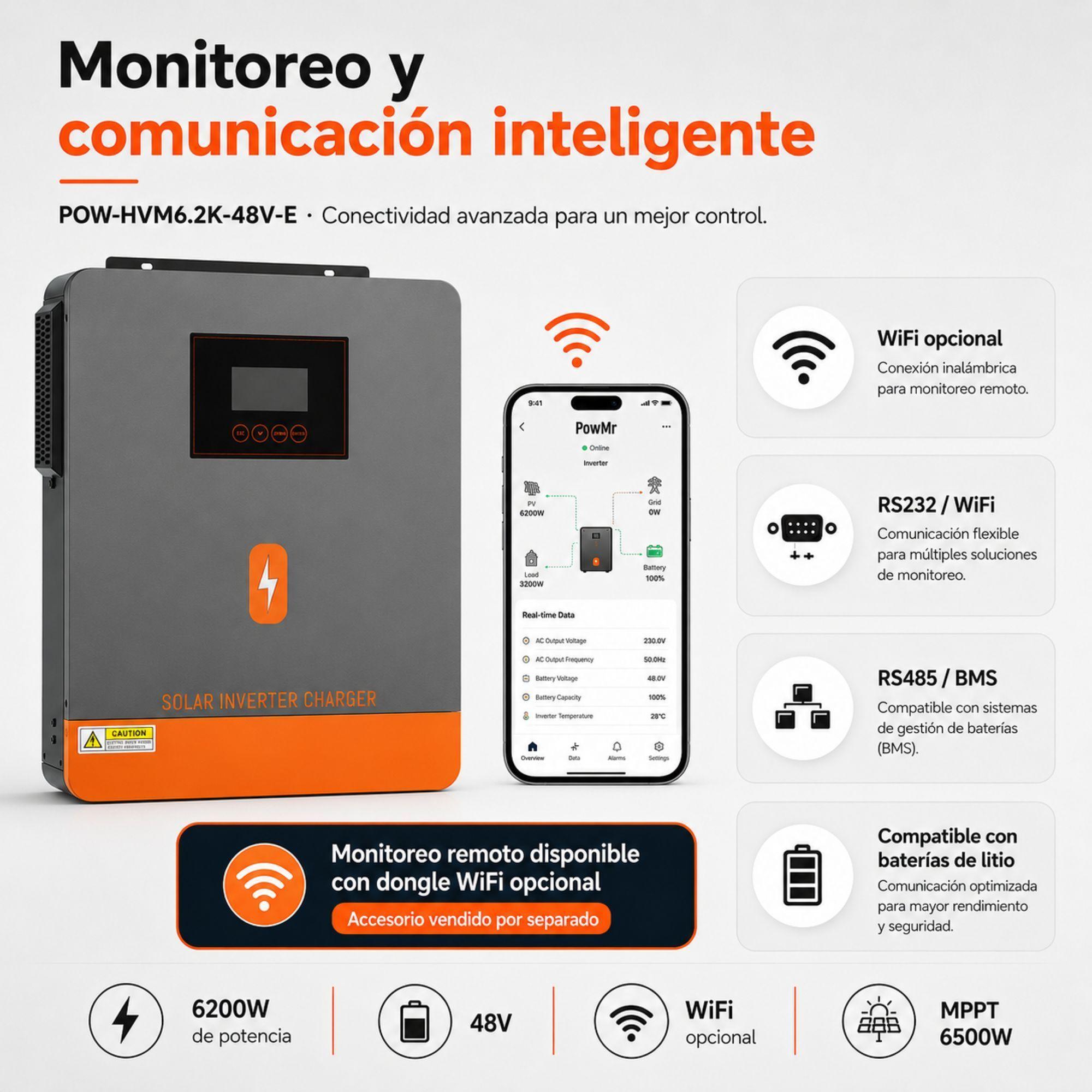 Inversor Solar Hibrido PowMr 6200W 48V Funciona Sin Baterias-4