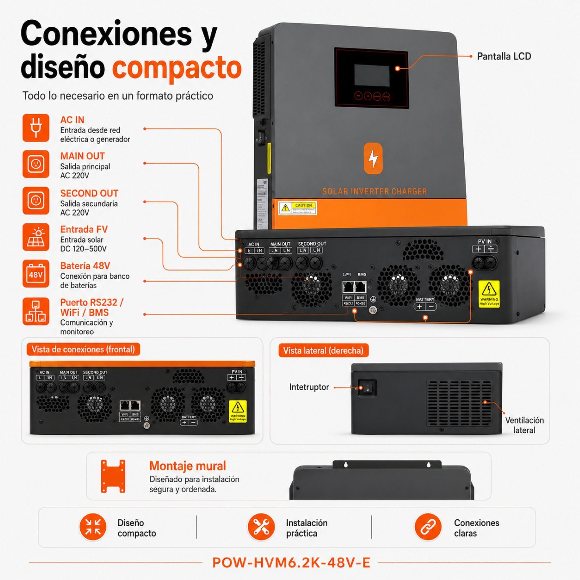 Inversor Solar Hibrido PowMr 6200W 48V Funciona Sin Baterias-7