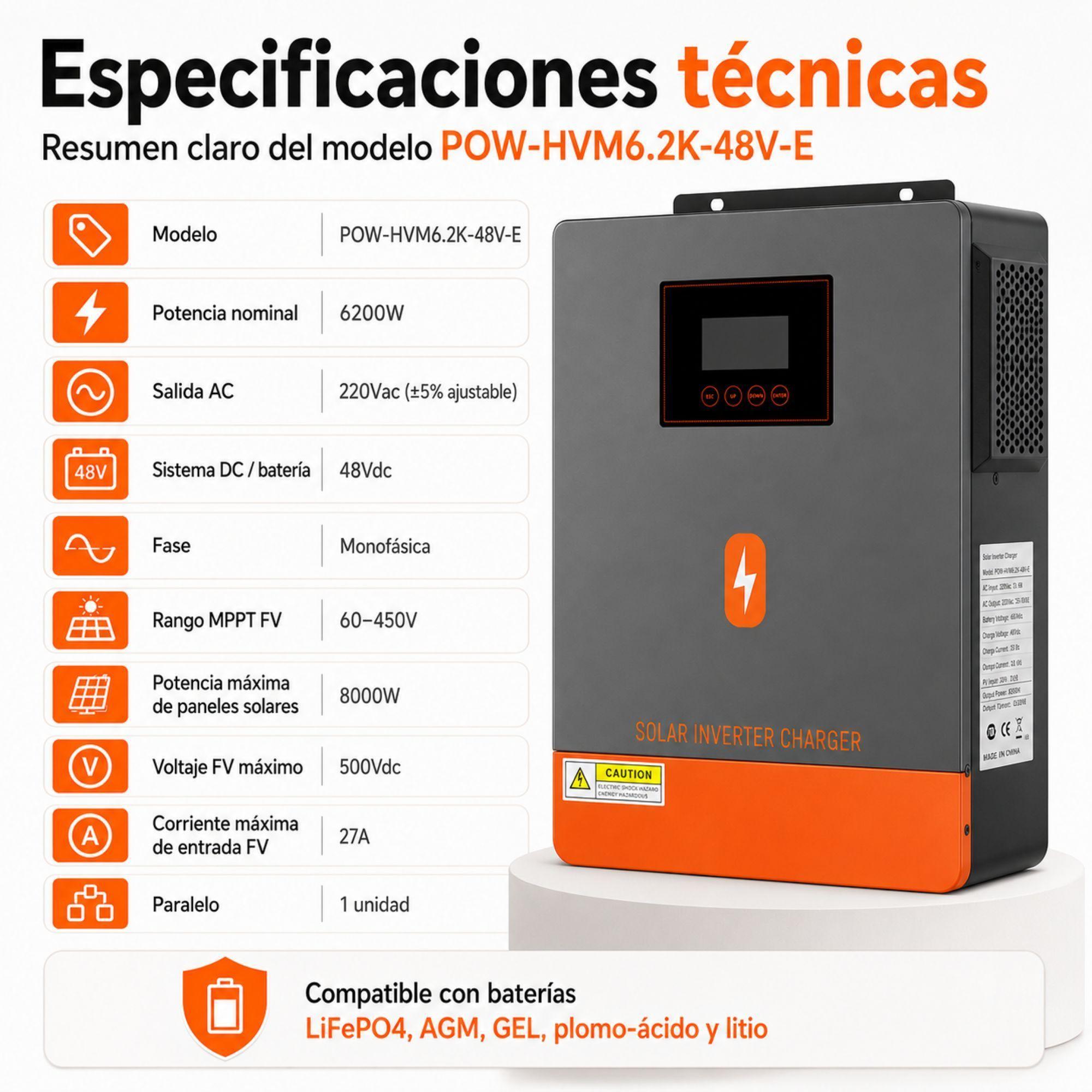Inversor Solar Hibrido PowMr 6200W 48V Funciona Sin Baterias-9