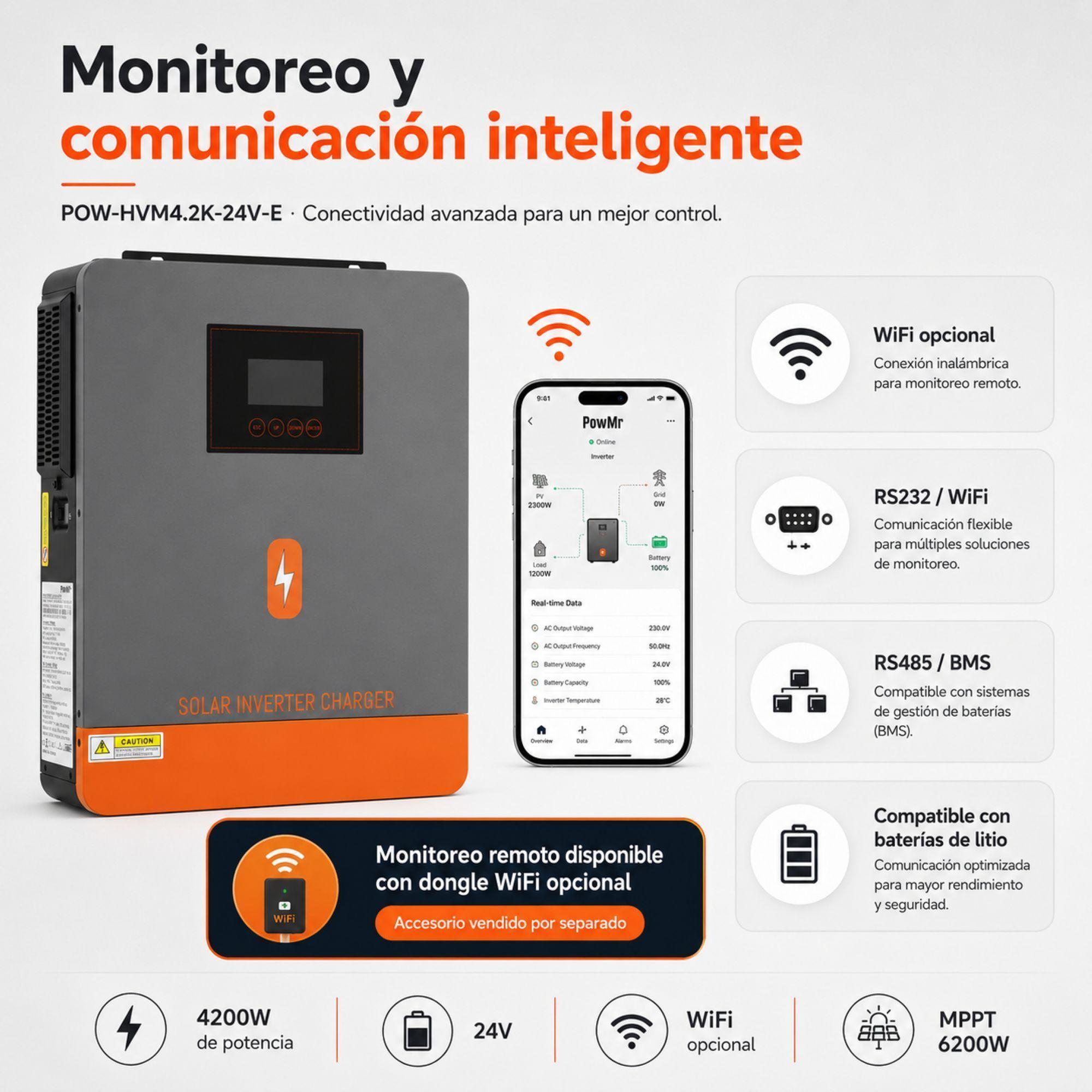 Inversor Solar Hibrido PowMr 4200W 24V Funciona Sin Baterias-5