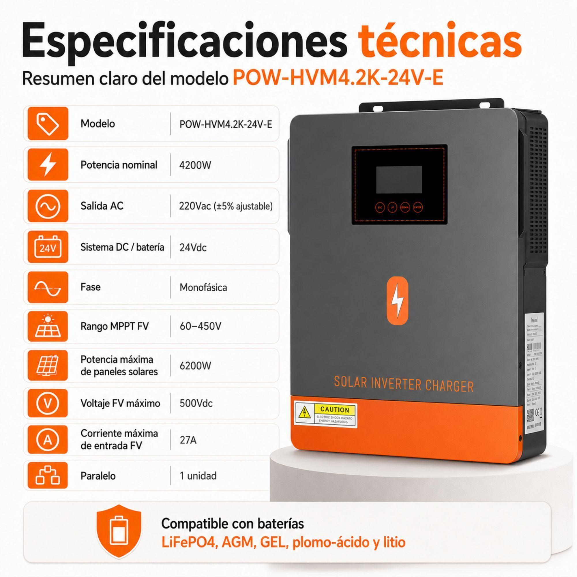 Inversor Solar Hibrido PowMr 4200W 24V Funciona Sin Baterias-9