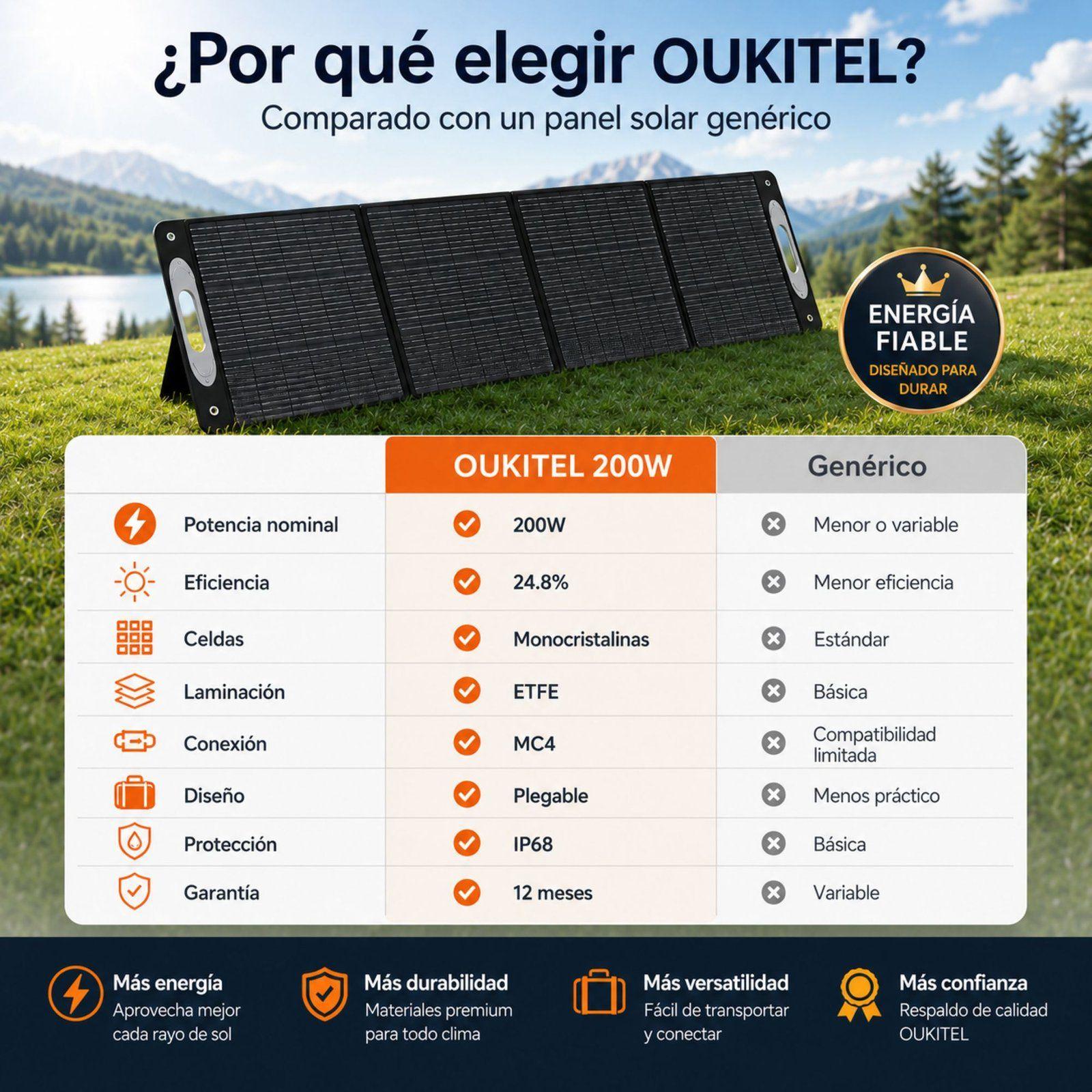 Panel Solar Portatil OUKITEL 200W Eficiencia 24 8 e IP68-7