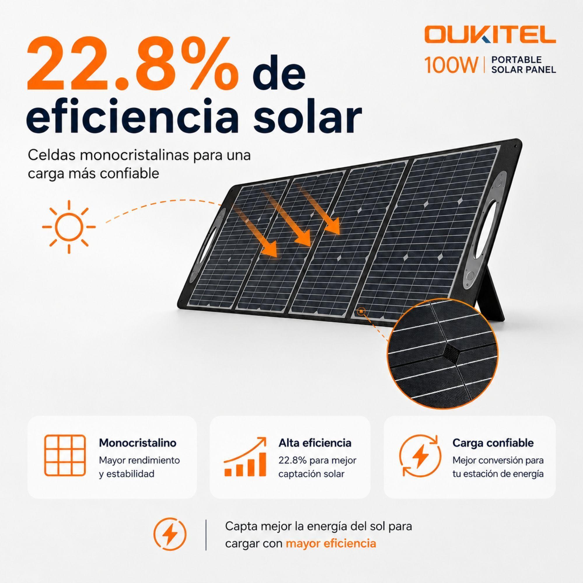 Panel Solar Portatil OUKITEL 100W Monocristalino e IP68-2