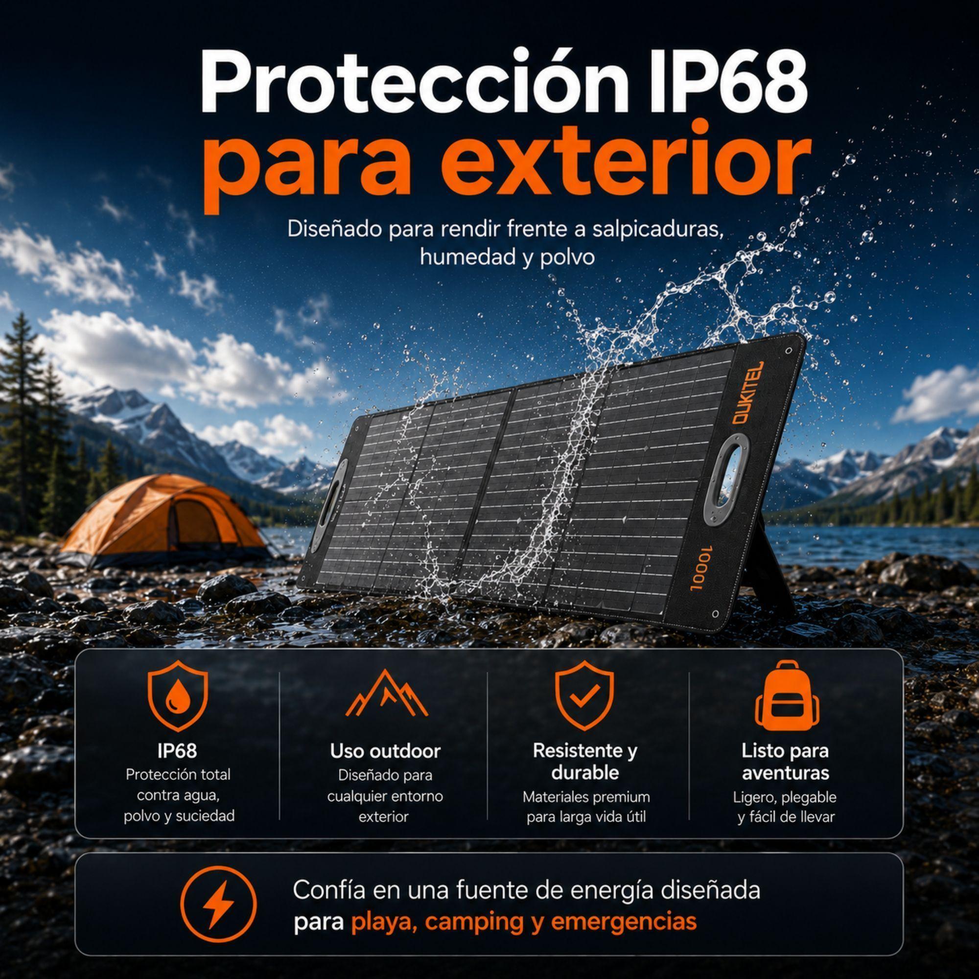Panel Solar Portatil OUKITEL 100W Monocristalino e IP68-4