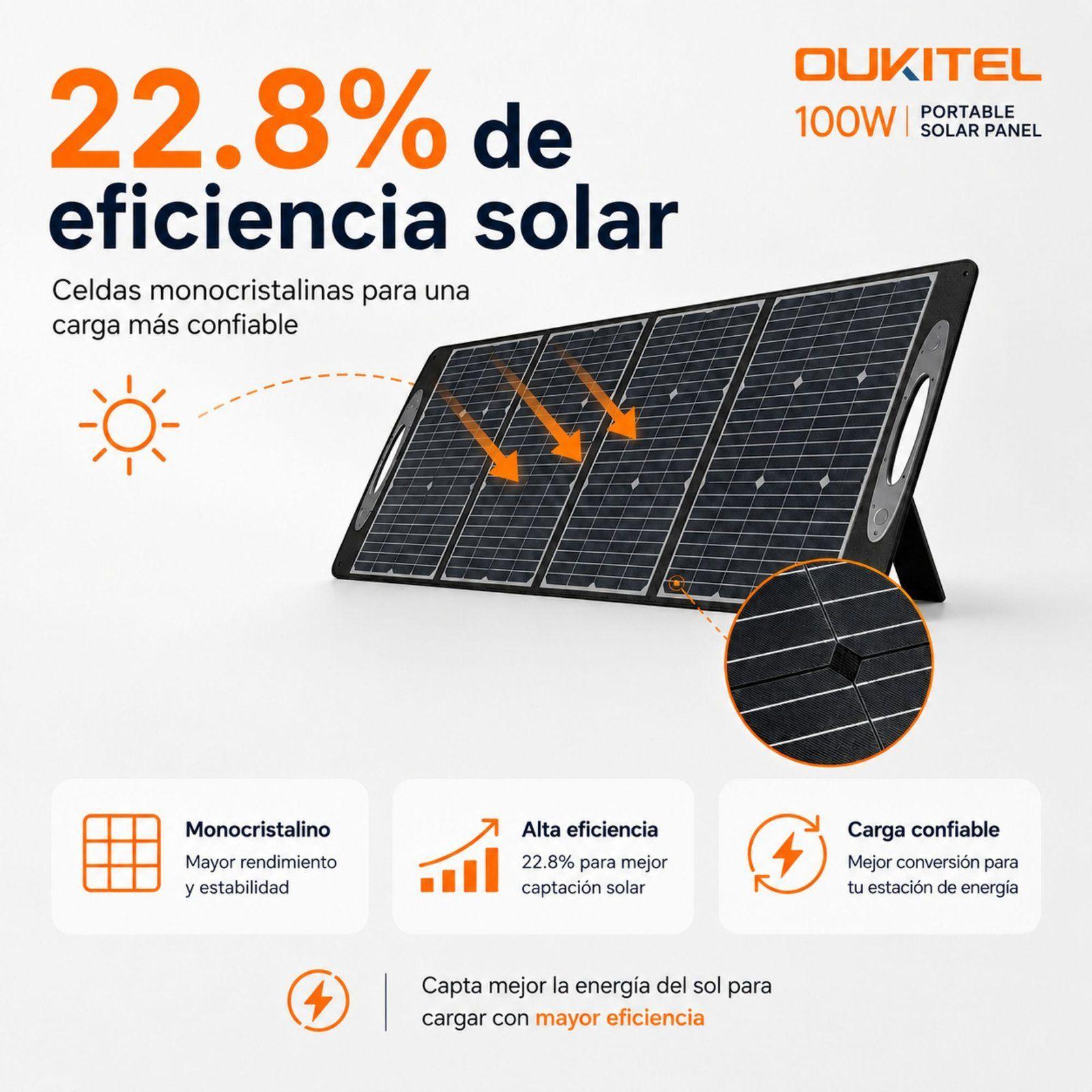 Panel Solar Portatil OUKITEL 100W Monocristalino e IP68-3