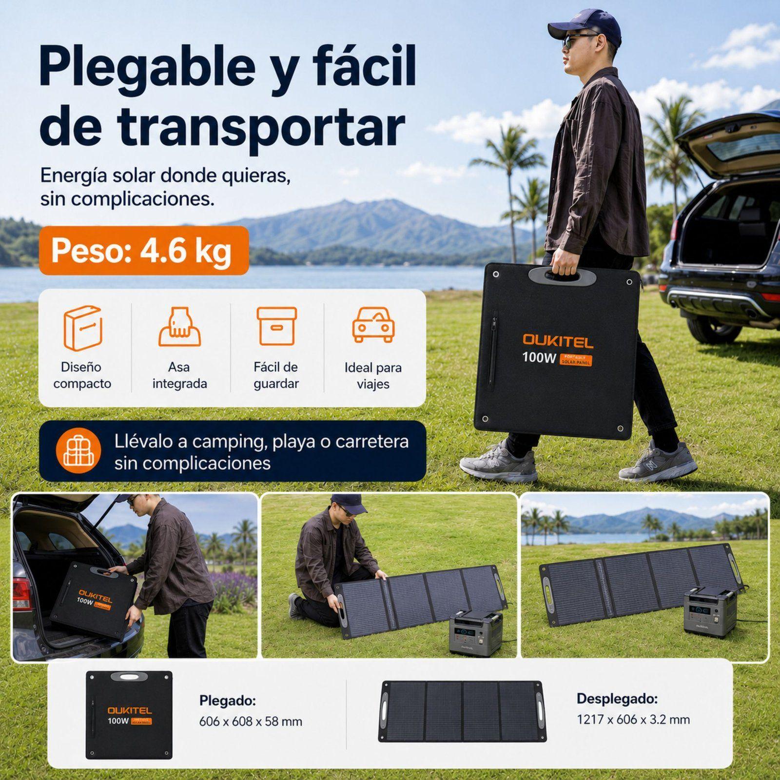 Panel Solar Portatil OUKITEL 100W Monocristalino e IP68-5