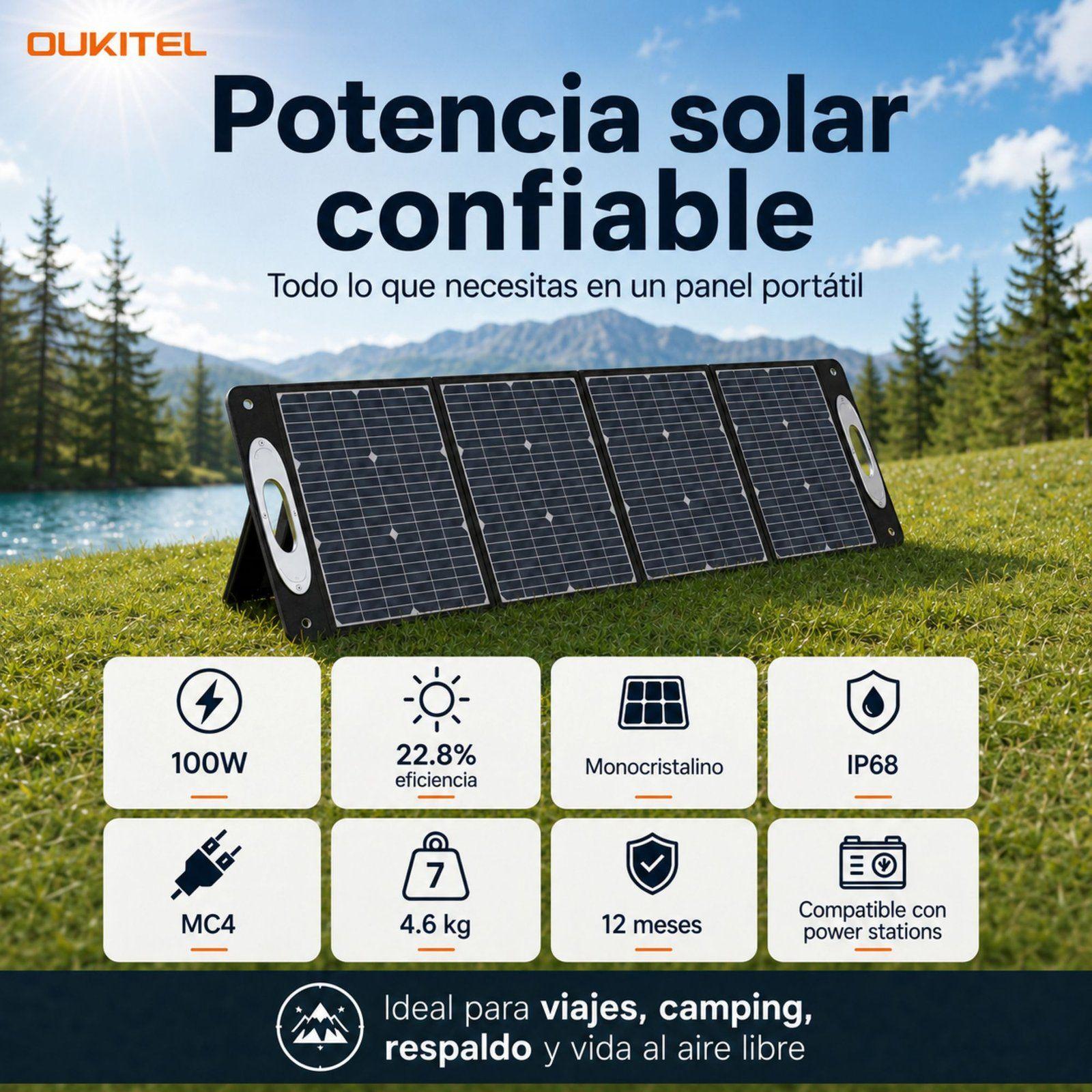 Panel Solar Portatil OUKITEL 100W Monocristalino e IP68-9