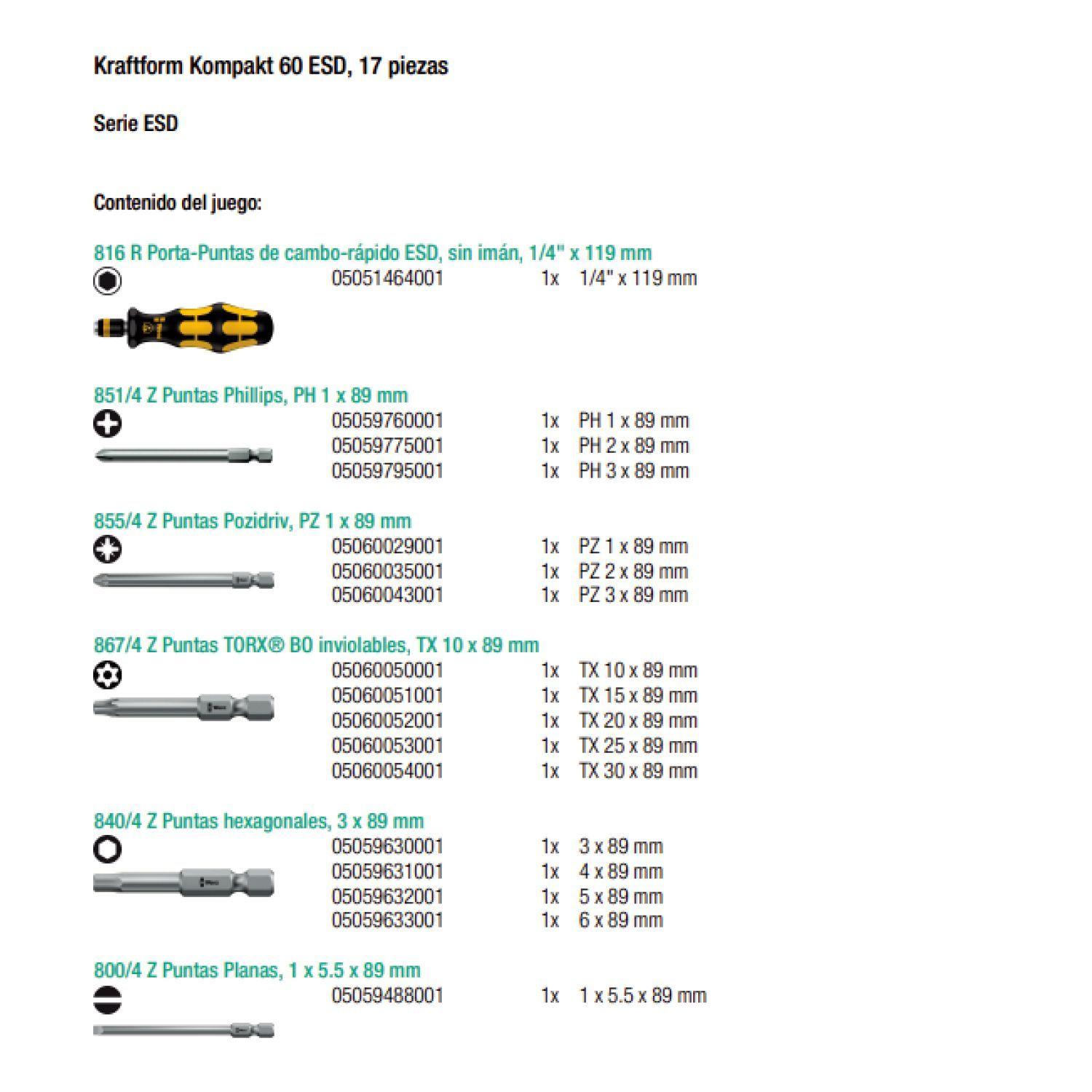 Kit Destornillador y Puntas Antiestático Kraftform Kompakt 60 ESD (17 Piezas)-3