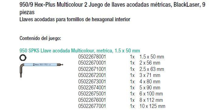 Juego de Llaves Hexagonales Métricas 950/9 Hex Plus Multicolour 2 (9 Piezas)-2