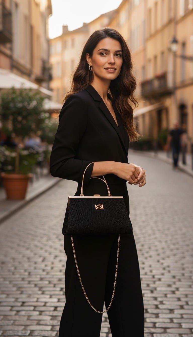Cartera De Fiesta Bebe Negra Con Asa Met lica Dorada-2