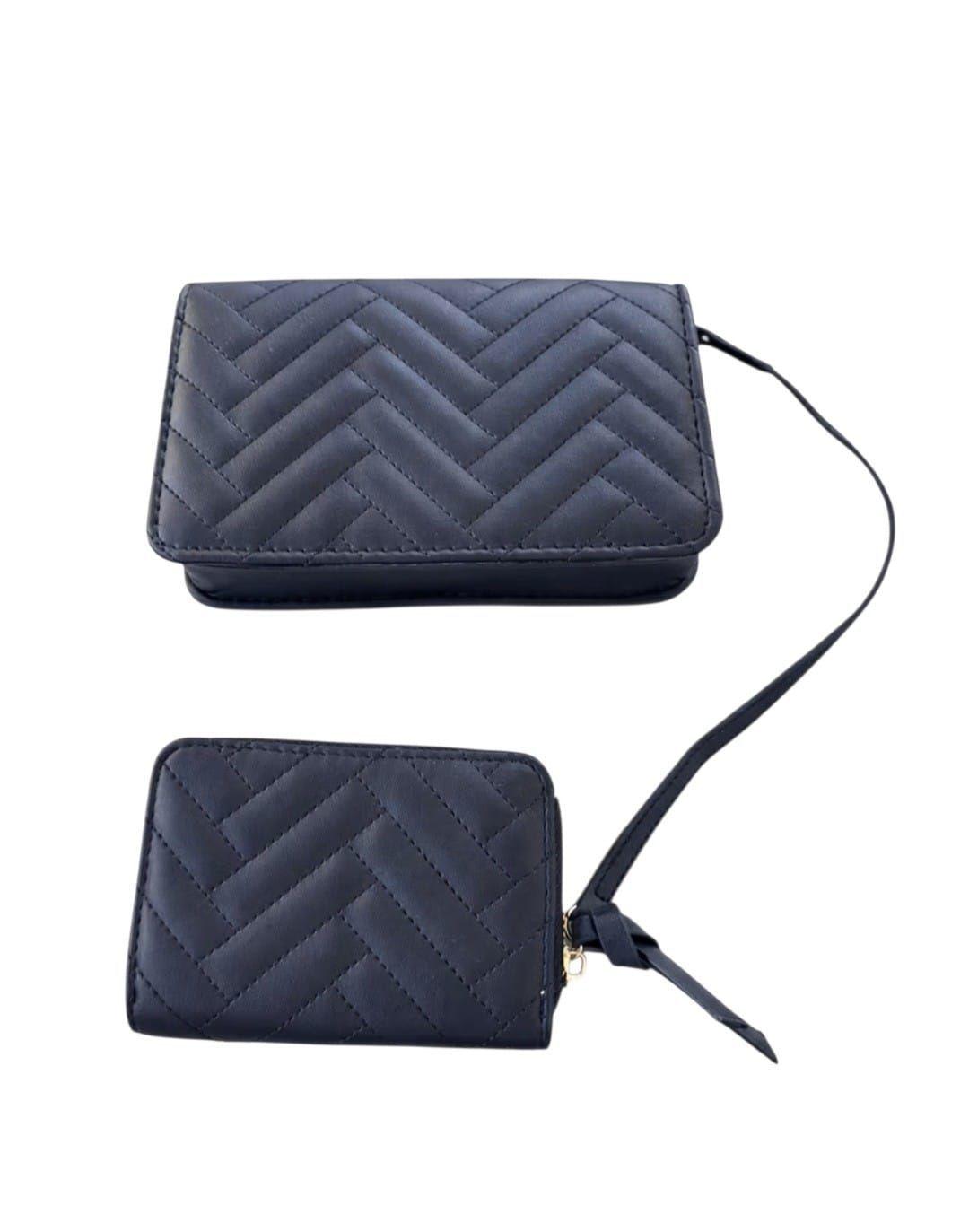 Set Cartera Y Monedero Bebe Negro Con Cadena Dorada-1