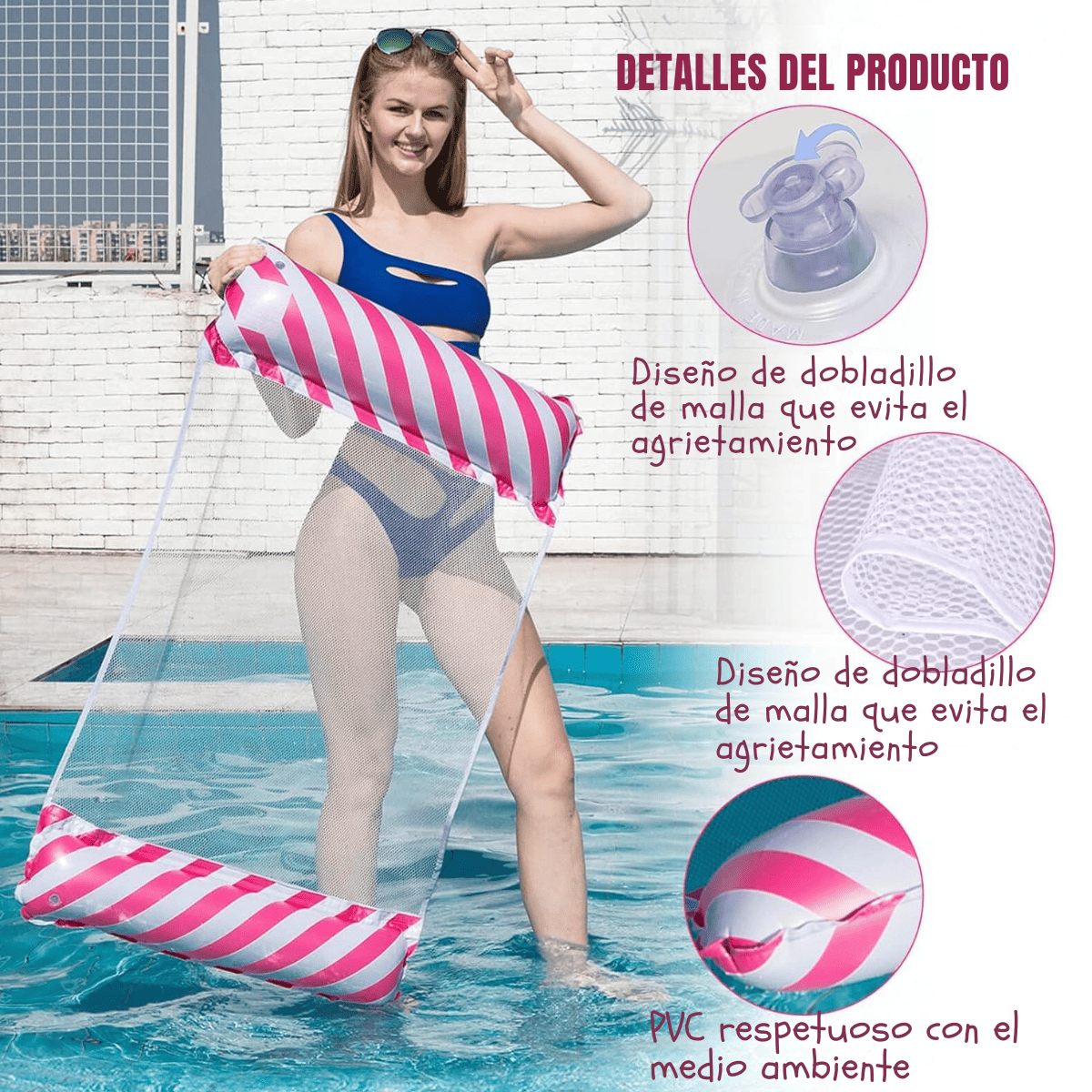 Colchoneta Hamaca Piscina Flotador Silla Agua Inflable 130cm-3