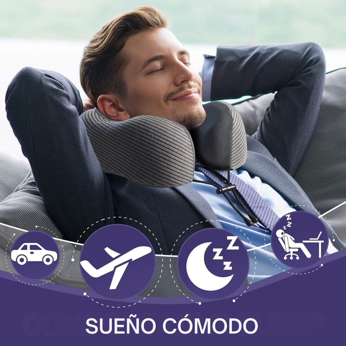 Almohada Viaje Cuello Espuma Memoria Con Bolsillo Celular-5