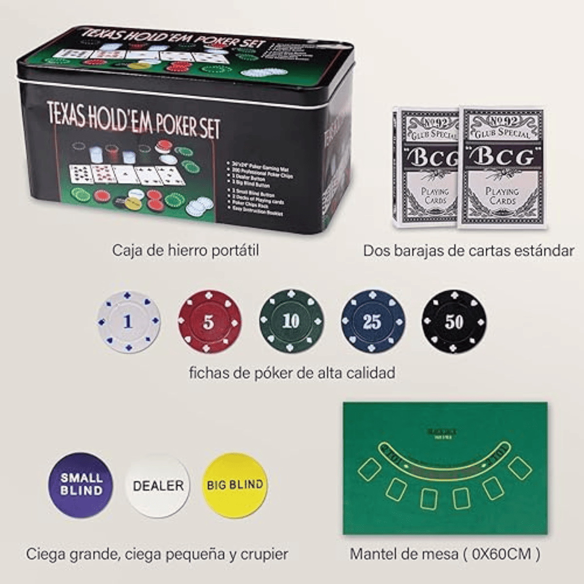 Set De Poker 200 Fichas Malet n Cartas Naipes Con Pa o y Estuche-2