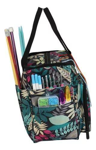 Bolso Porta Tejido Lana Palillos Crochet Tipo Cartera Grande-1