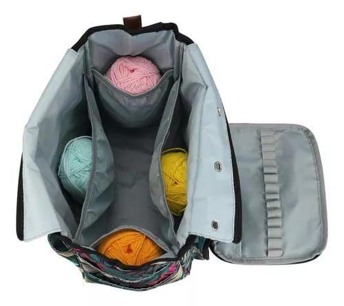 Bolso Porta Tejido Lana Palillos Crochet Tipo Cartera Grande-3
