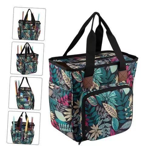 Bolso Porta Tejido Lana Palillos Crochet Tipo Cartera Grande-5