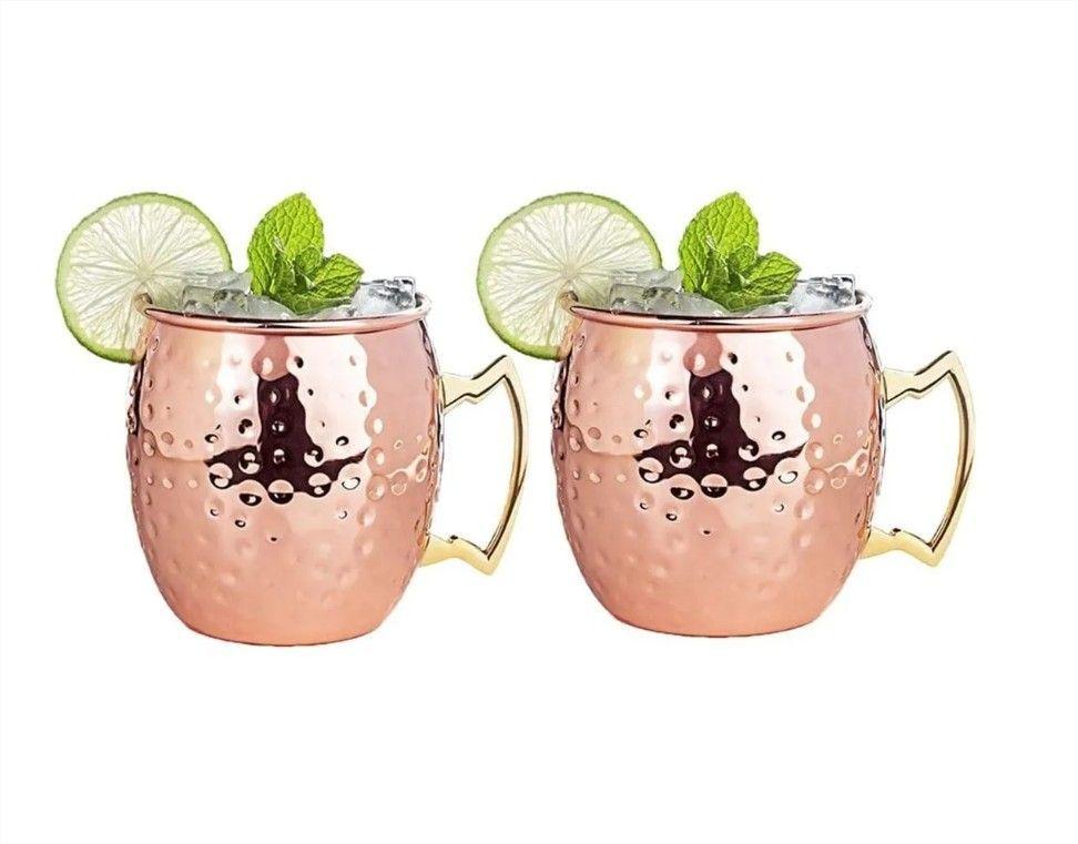 Set De 2 Vasos De COBRE 500ml Tragos Moscow Mule Mojito Bar-0