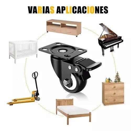 Ruedas Giratorias Con Freno 4 Pulgadas Set 4 Muebles Negras-3