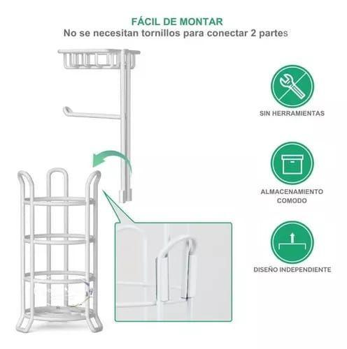 SOPORTE DE PAPEL HIGIÉNICO CONFORT PEDESTAL ORGANIZADOR BAÑO CON BASE NEGRO-1