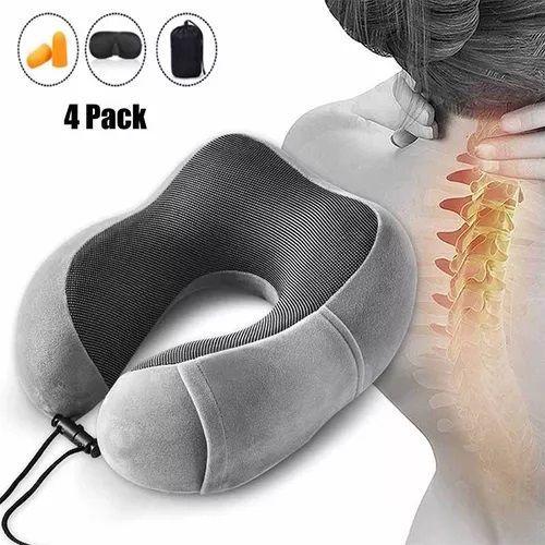 Cómodo Almohada De Viaje Espuma De Memoria Cojín Para Cuello Color Gris-1