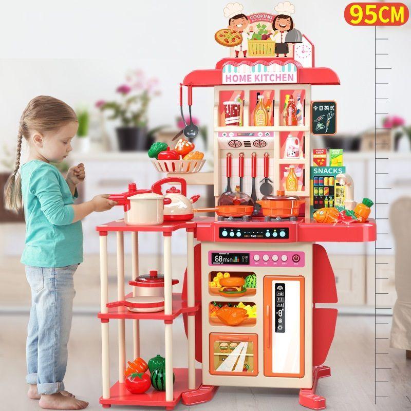 Juguete Cocina 95cm 73pcs Luces Sonido Agua Real Rociar Niña-4
