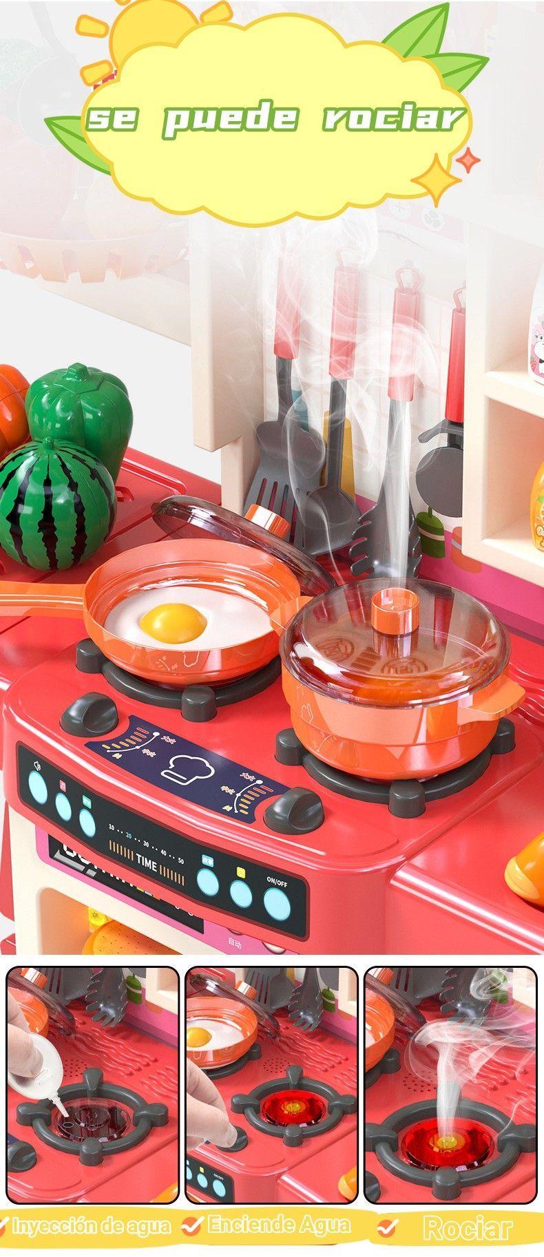 Juguete Cocina 95cm 73pcs Luces Sonido Agua Real Rociar Niña-5