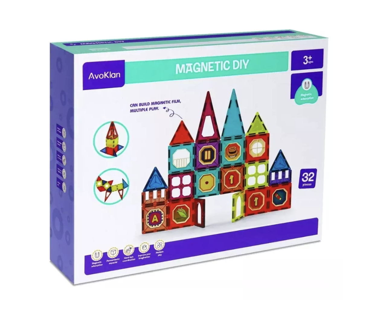 Bloques Magnéticos Genéricos 32 Piezas - Auto Cohete Didactico-0