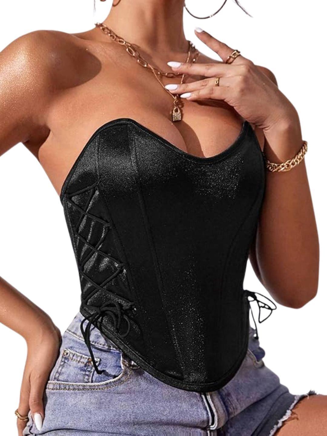 Corset Top Satinado Ajustable, Realza Busto Y Cintura. Sexy 005-2