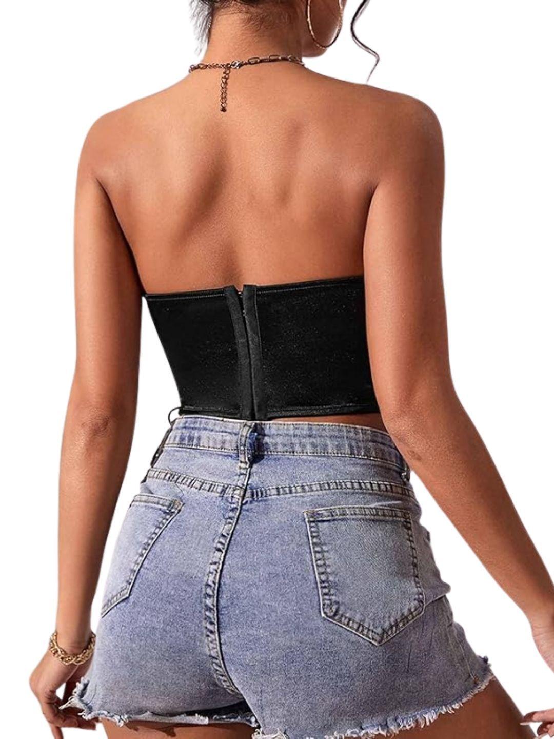 Corset Top Satinado Ajustable, Realza Busto Y Cintura. Sexy 005-4