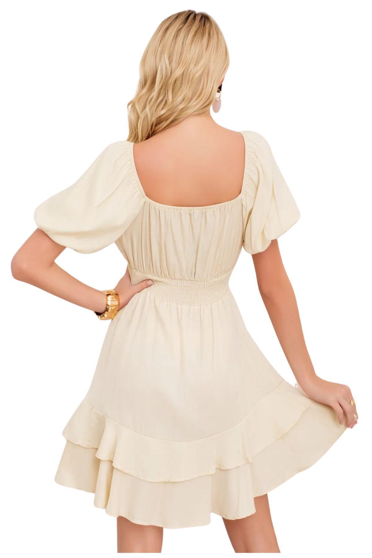 Vestido Corto Mujer. Escote En V Cruzado Y Manga Princesa 3366-2