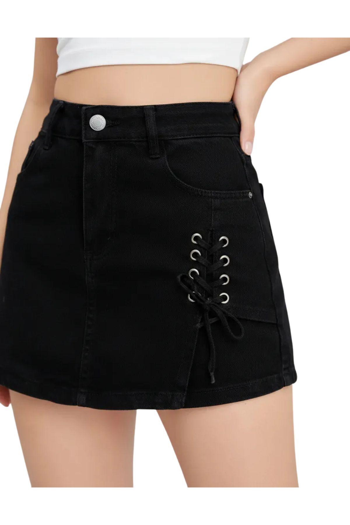Mini Falda Short Jeans. Mujer Full Elasticada. Botones. 6016-3