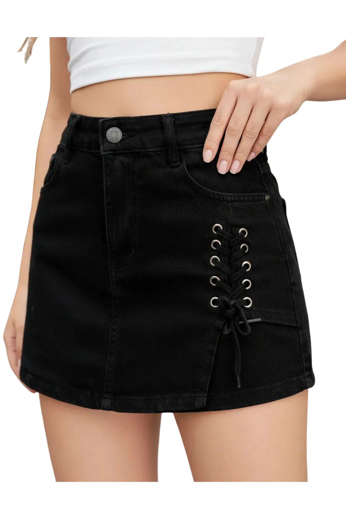 Mini Falda Short Jeans. Mujer Full Elasticada. Botones. 6016-4
