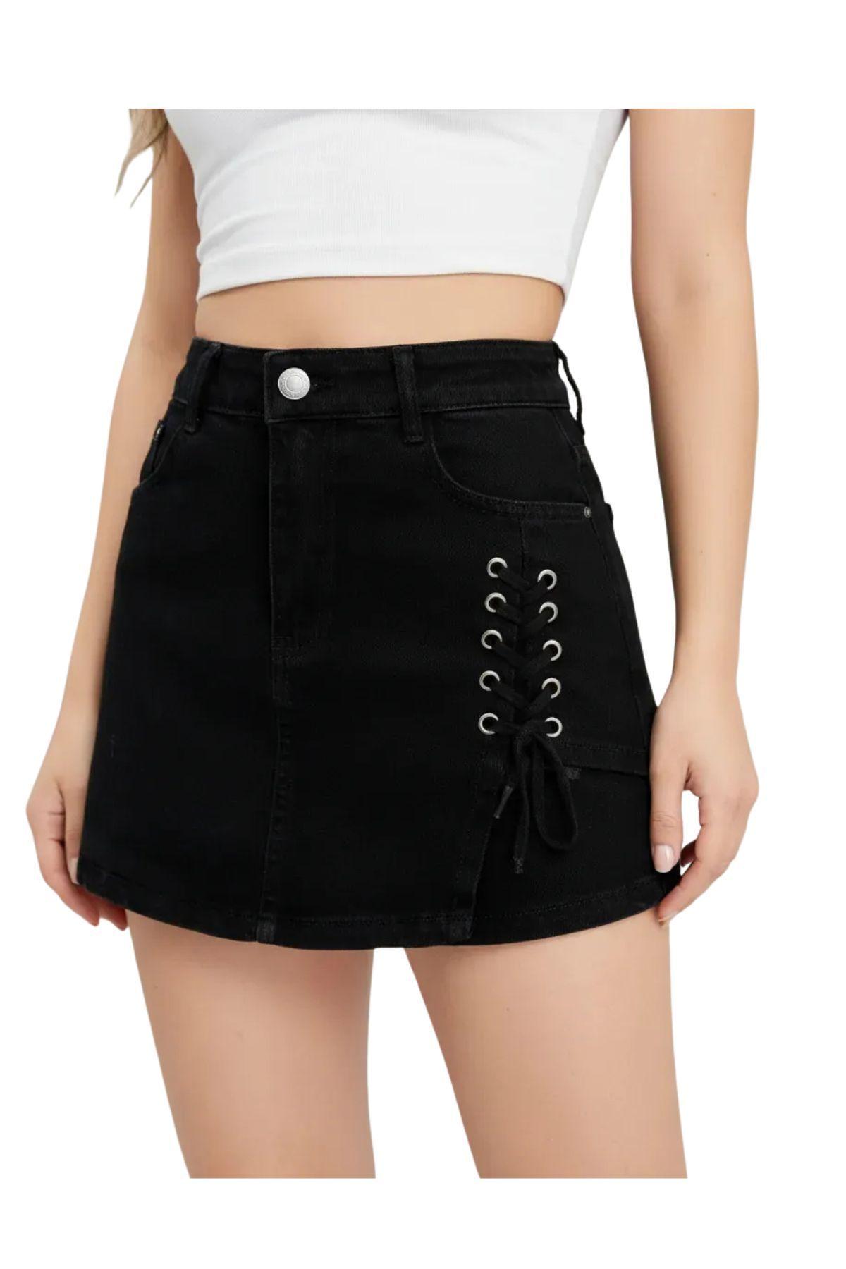 Mini Falda Short Jeans. Mujer Full Elasticada. Botones. 6016-5