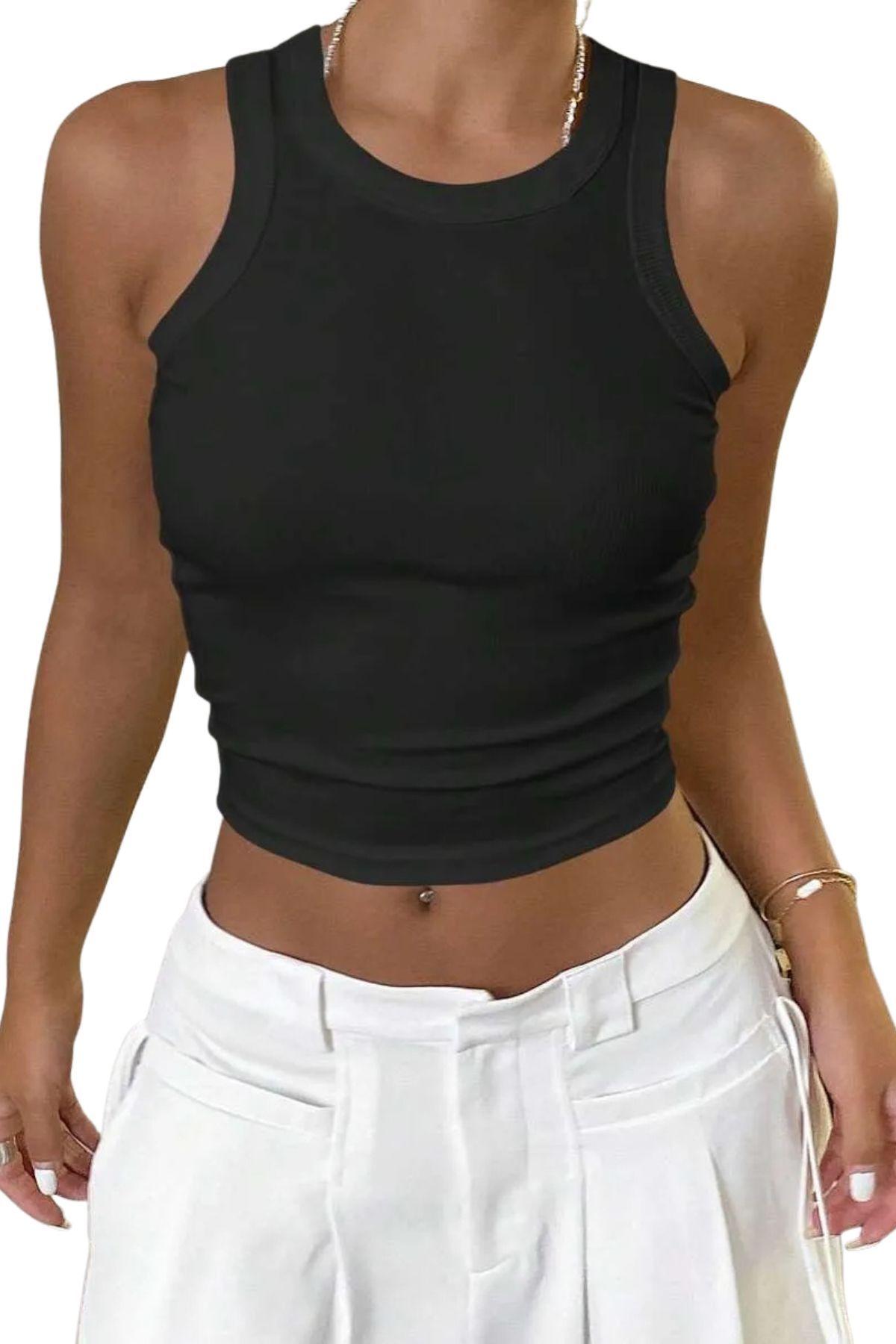 Top Acanalado. Camiseta Sin Mangas Mujer, Polera Invierno. 002-0